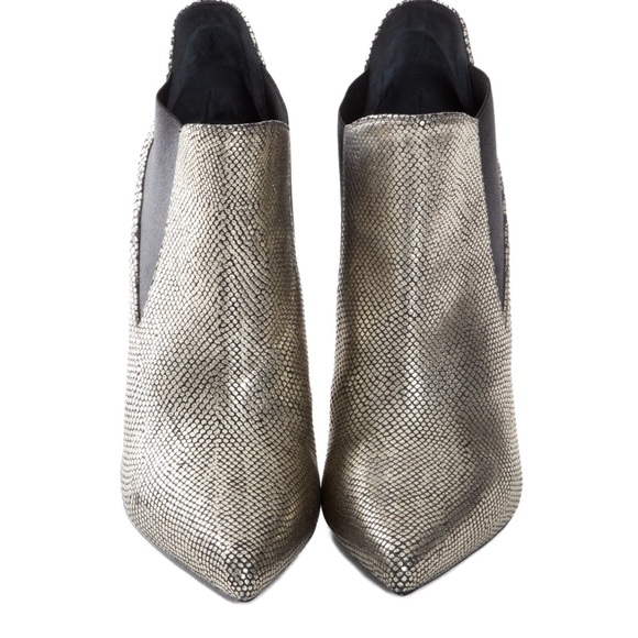 Saint Laurent Paris Pointed Toe Booties Gold Snake-Print Leather - Picture 4 of 5